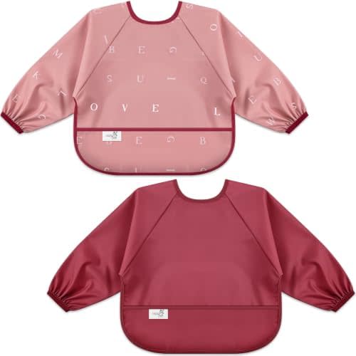 Long Sleeve Baby Bib, Waterproof Fabric, Catch-All Pocket, Baby Smock Bib, Adjustable Sleeves