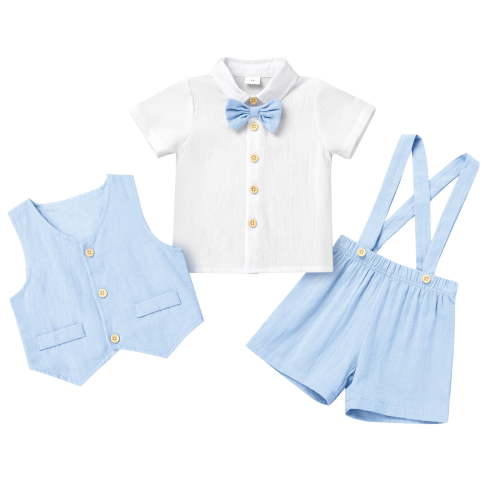 FYMNSI Baby Boy Baptism Clothes Suits Infant Gentleman Outfit Dress Shirt Vest Suspenders Short Pants 0-6 Months