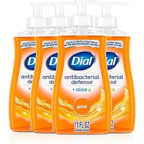 Dial Antibacterial Defense Liquid Hand Soap + Aloe, Gold Scent, 11 Fl Oz (Pack of 4), Dermatologist-Tested Hand Wash, Gentle Formula