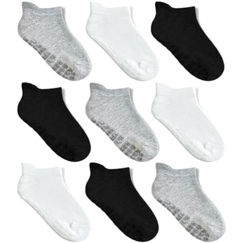 Simply Kids Baby Non-Slip Ankle Socks (9 Pairs) – Superior Grip, Soft Cotton, for Active Toddler Girls & Boys (Ages 0-7)
