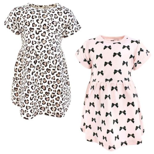 Hudson Baby Infant Girls Cotton Dresses, Bow Heart Leopard, 0-3 Months
