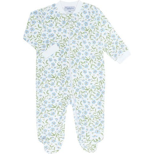 Blue Vines Print Zipper Footie - Baby, 0-3M