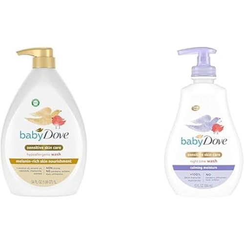 Baby Dove Sensitive Baby Wash Melanin-rich Skin Nourishment 34 oz & Calming Moisture Hypoallergenic 13 oz