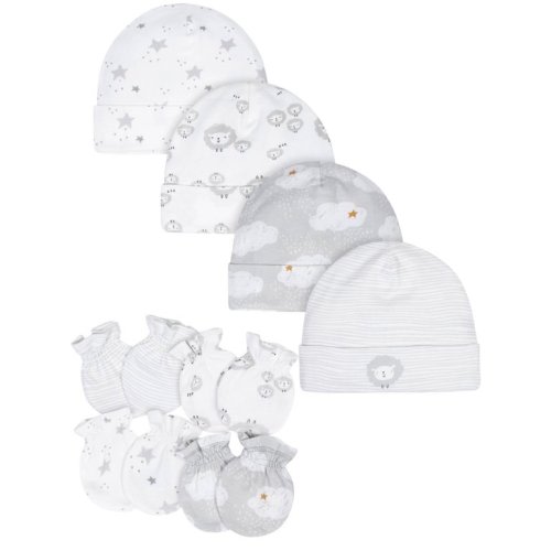 Gerber Baby Boy or Girl Gender Neutral Caps and Mittens Bundle, 8-Piece
