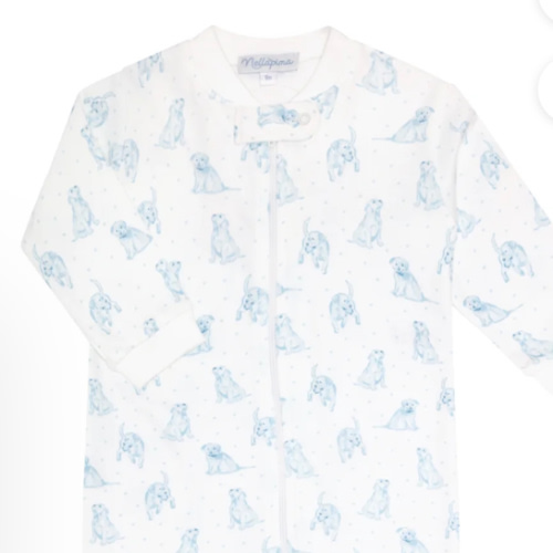 Blue Puppy Love Print Zipper Footie