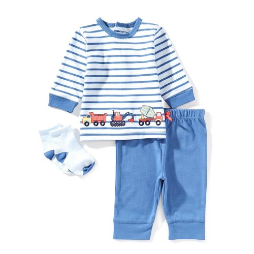 Little Me Baby Boys Cotton Trucks Themed Shirt, Jogger Pants, & Sock Set