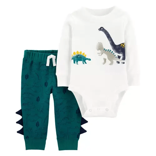 Baby 2-Piece Dinosaur Bodysuit Pant Set - 6M - White/Turquoise