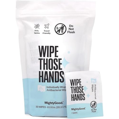 Wipe Those Hands On-The-Go Hand Sanitizing Wipes -1 Pack of 30 Individually Wrapped Travel Wipes - Alcohol & Fragrance-Free - Kills Germs Fast - Travel Essentials