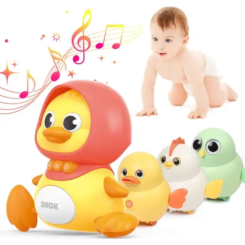 Baby Music Toy Duck Baby Belly Time Toys 12 Months Newborn Development Crawling Toy Glowing Walking Singing Toys 3-4 Years Old Boys and Girls Gifts (Yellow)