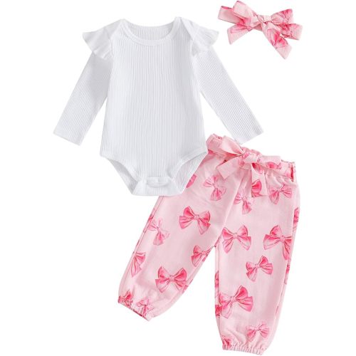Kaipiclos Newborn Infant Girl Clothes Rib Knit Romper Daisy Print Pants Headband Baby Clothes for Girls 0 3 6 12 18 24 Months