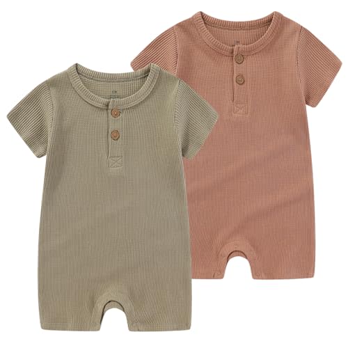 MAMIMAKA Baby Bodysuits Solid Romper One-Piece Newborn Clothes 2 Pack Baby Shower Gifts