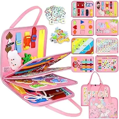 Esjay Toddler Busy Board Montessori Toys for Girls, Sensory Book Educational Activities for Learning Fine Motor Skills, Birthday Gifts for Girls Toddlers, Travel Toys for Airplane Car, Fairy Horse