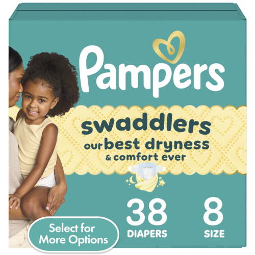 Free Shipping! Pampers Leak Protection Diaper Size 8 38 Count with Blowout Barrier and Wetness Line