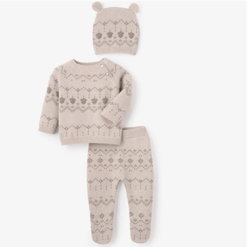 Acorn Fairisle Sweater, Footed Pant + Hat Set 3pc – Elegant Baby