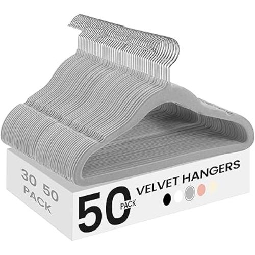 SONGMICS Baby Kids Hangers 50 Pack for Closet, 11.8 x 8.1 Inches, Silver 360° Swivel Hooks, Space-Saving Clothes Velvet Hangers for Nursery, Non-Slip, Dove Gray UCRF027G05