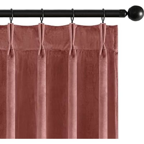 MIULEE Dusty Rose Velvet Curtains 90 inches Long, Pinch Pleated Blackout Drapes with Hooks, Thermal Insulated Pinch Pleat Panels for Bedroom Living Room, 2 Panels