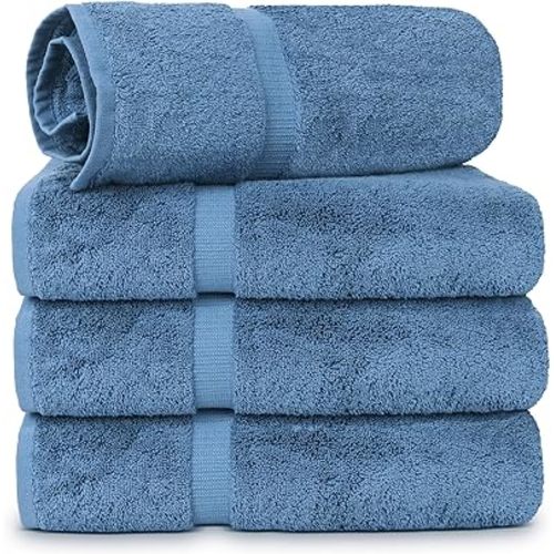 Chakir Turkish Linens | Hotel & Spa Quality 100% Cotton Luxury Turkish Towels | Soft & Absorbent (30x60 Inches Extra Large Bath Towels, Set of 4 - Wedgewood)