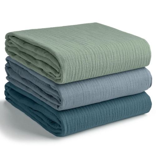 Comfy Cubs Muslin Swaddle Blankets Pack of 3 - Large 42" x 42" 100% Cotton Baby Blanket Set Wraps - Neptune, Pacific Blue, Fern