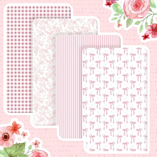 Peryiter 4 Pack Crib Sheets Girl Soft Baby Bed Sheet Set 52'' x 28" Nursery Crib Sheets for Standard Bed for Nursery Decor Baby Boys or Girls(Pink,Coquette Bow)