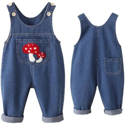 Happy Cherry Baby Boys Girls Jean Overalls Kids Denim Suspender Pants with Pocket Cute Romper Sleeveless Jumpsuit