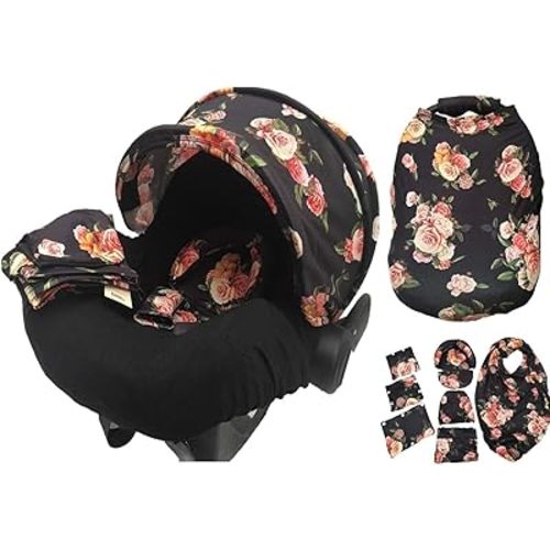 9pc Baby Boy Baby Girl Ultimate Set of Infant Car Seat Cover Canopy Headrest Blanket Hat Nursing Scarf, 30JY02