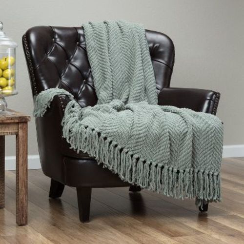 Chanasya Textured Knit Throw Blanket with Tassels - 50" x 65” - Tan Sage