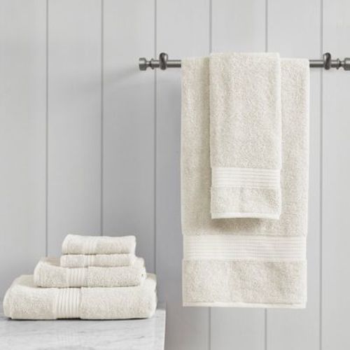 6Pcs 100% Organic Cotton Solid Color Bath Towel Set, Heavy Weight Ultra Soft and Absorbent Bath Towel, Ivory, 6-Piece