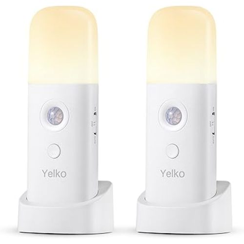 YELKO Motion Sensor Night Light, 2000mAh Rechargeable Night Lights Battery Powered, PortableDimmable Nightlights with 5 Brightness Levels for Kids,Adults (Warm White 2Pack)
