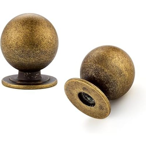 Cabinet Knobs, Round Dresser Knobs, Ball Kitchen Cabinet Hardware, 0.95" Diameter (Antique Brass, 24 Pack)