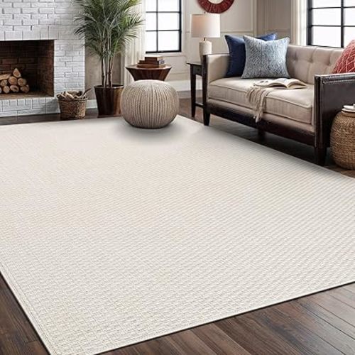 Easy Jute Rugs 6x9 White Color Living Room Indoor Outdoor Area Rug for Farmhouse Patio and Kitchen Rug High Traffic Washable Easy to Clean Solid Boho Woven Design Outside Carpet (6 x 9)