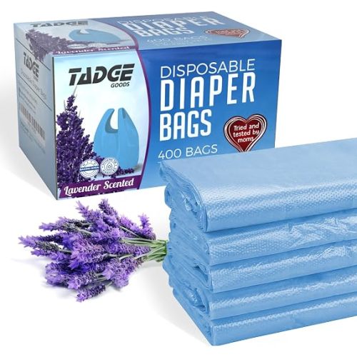 Baby Disposable Diaper Bags 400 Pack - Scented Lavender Odor Absorber Biodegradable Plastic Sacks for Trash - Essential Items for Dirty Diapers - Refill 400 Count