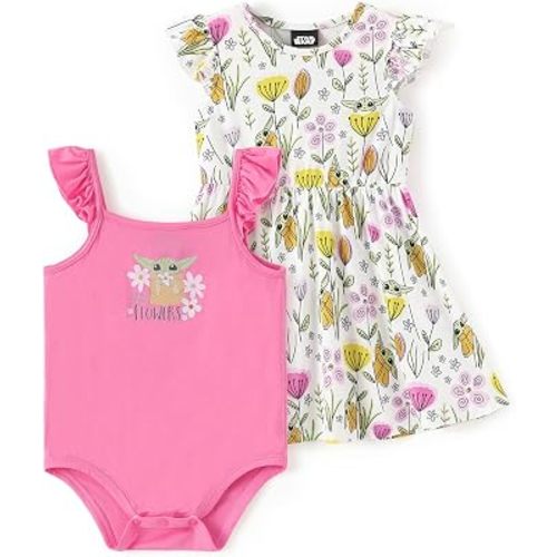 Disney Baby Girls Bodysuit and Round Neck Ruffle Sleeve Dress