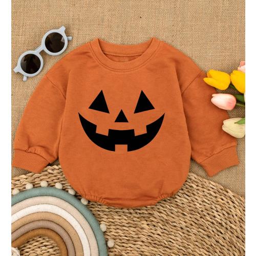 Handmade Smile Face Pumpkin Baby Romper: First Halloween Outfit