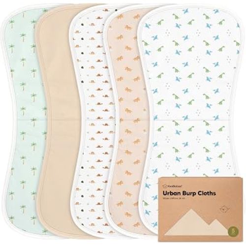 Organic Burp Cloths Baby Boy & Girl, 5-pack Cotton Burp Rags (Roarsome) | Super Absorbent Cotton Burping Cloths for Babies, Soft, Plush, Newborn, Infant Towels, Milk Spit Up Rags, Large 21x10