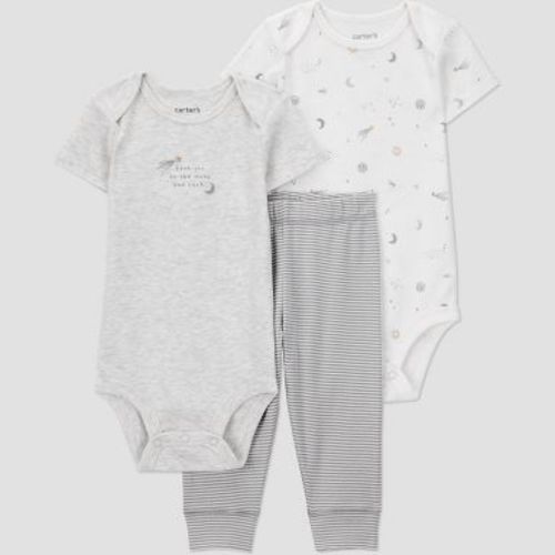 Carter's Just One You® Baby Boys' 3pc Celestial Striped Bodysuits and Jogger Pants Set - Gray Newborn