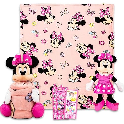 Disney Minnie Mouse Throw Blanket and Character Pillow - Bundle with Blanket, Hugger Character, Stickers, More | Minnie 40x50 Throw for Kids & Teens