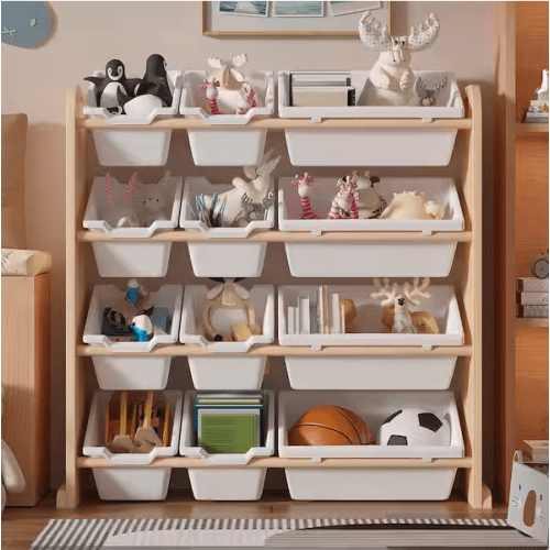 VECELO Kids Toy Storage Organizer with 12 Bins , Accent Cabinet for Toddlers, Playroom Storage Rack for Books and Toys, Brown - Home Depot