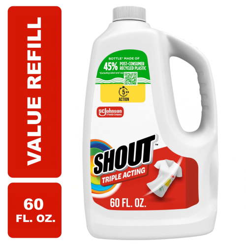 Free Shipping! Shout Laundry Stain Remover Refill 60 Ounce Triple-Acting Cling Penetrate Lift