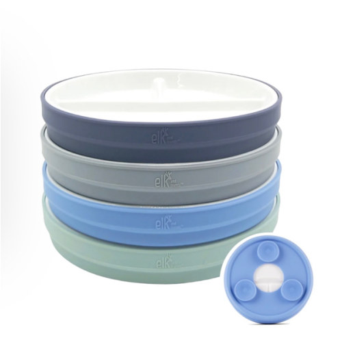 6.7"/16cm Porcelain White Divided Plates with Silicone Suction Sleeves