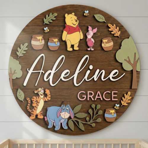Personalized Winnie the Pooh Nursery Name Sign, Pooh Friendship Sign, Kid Room Sign, Kids Bedroom Door Sign Kids Room Door Nursery Name Sign