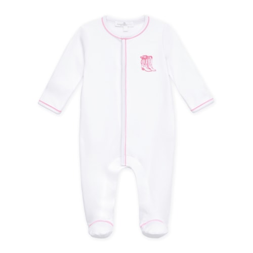 Darling Cowboy Boots Hand-Embroidered Ruffle Footie - Pink