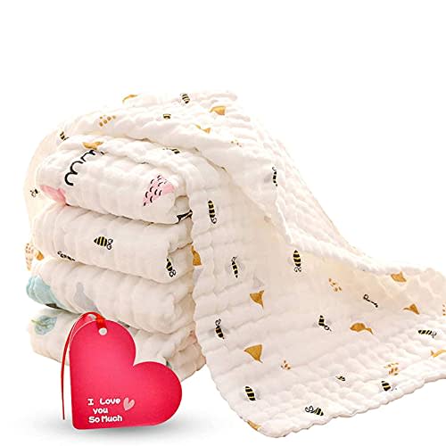 KOROTUS Burp Cloths Washcloths Face Towels 5-Pack Extra Large 10 X 20 Inch of Baby Burp Cloths 100% Organic Cotton 6 Layers Soft, Absorbent Muslin Burp Cloths