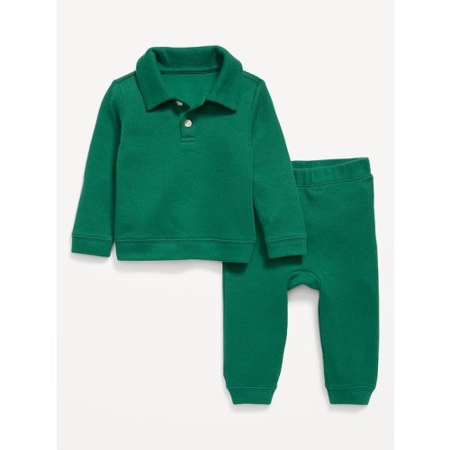 Long-Sleeve Collared Ribbed Top and Pants Set for Baby