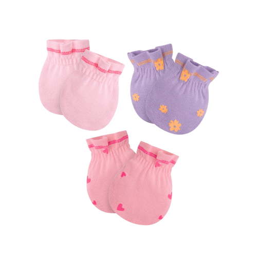 Gerber Baby Girl Adjustable Cotton Mittens, 3-Pack, 0/6 Months