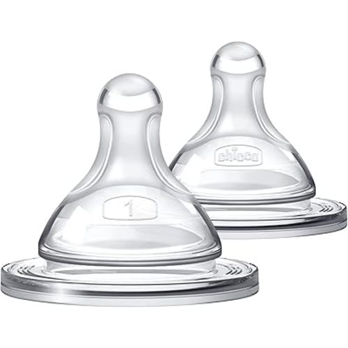 Chicco Duo Glass-Lined Baby Bottle Intui-Latch Nipple with Anti-Colic Valve, Stage 1 Slow Flow for Babies 0+ Months, 100% Silicone with Skin-Like Texture, Breast-Like Shape & Flow, 2-Pack