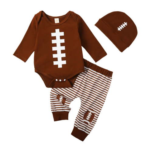 Cute Baby Boy Girl Clothes 3M 6M 12M 18M Newborn Infant Football Romper Onesie Pants Hat Fall Thanksgiving Outfits Clothing Set
