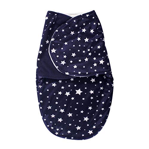 Hudson Baby Unisex Baby Plush Swaddle Wrap, Navy Star, 0-3 Months