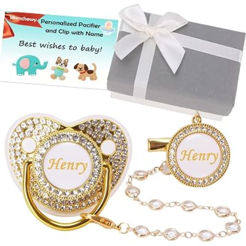 Personalized Pacifier with Name Gift Box for Newborn(Bling Gold)