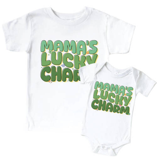 Mamas Lucky Charm Graphic Bodysuit & Kids Tee | White