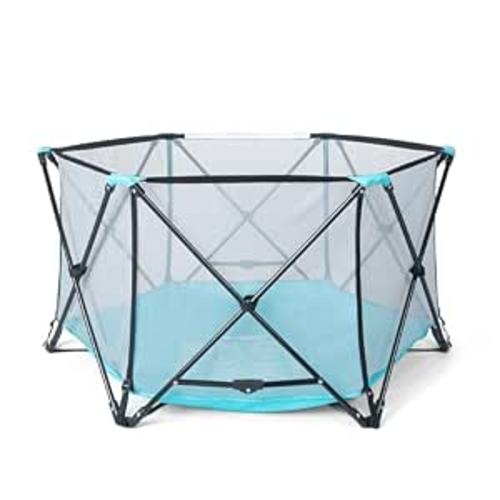 Regalo Safety My Play Portable Baby Playpen & Play Yard, Foldable 6-Panel Indoor Outdoor Playpen for Babies & Toddlers, Mesh Sides, Washable Fabric, 48”, Aqua/Black